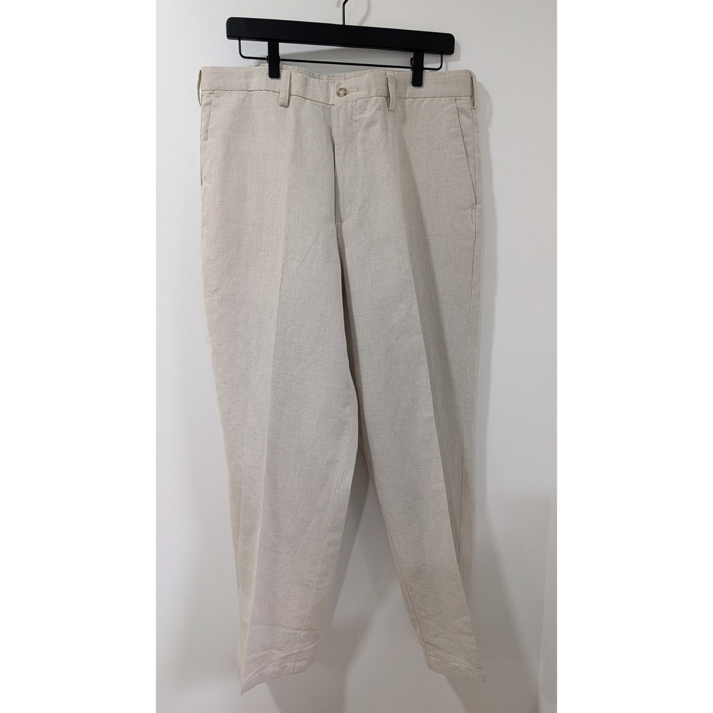 Dockers Premium Vintage Linen Blend Herringbone Flat Front Pants Beige 36x30